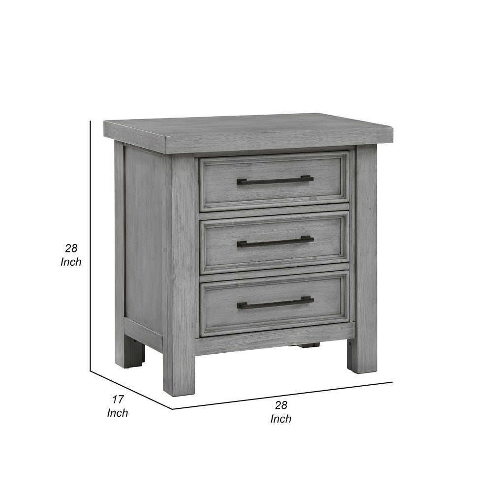 Daisy Nightstand | Gray Mango Veneer | 3 Drawers | Bronze Metal Knobs BM336314