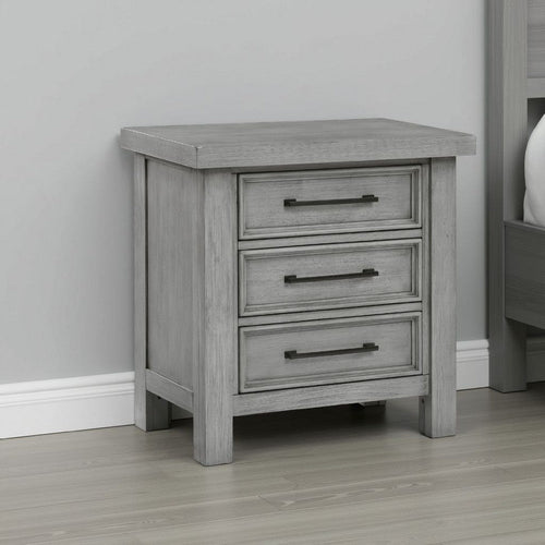 Daisy Nightstand | Gray Mango Veneer | 3 Drawers | Bronze Metal Knobs