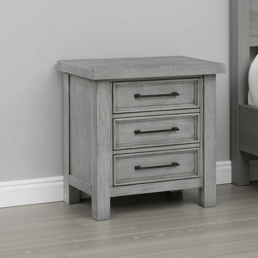 Daisy Nightstand | Gray Mango Veneer | 3 Drawers | Bronze Metal Knobs