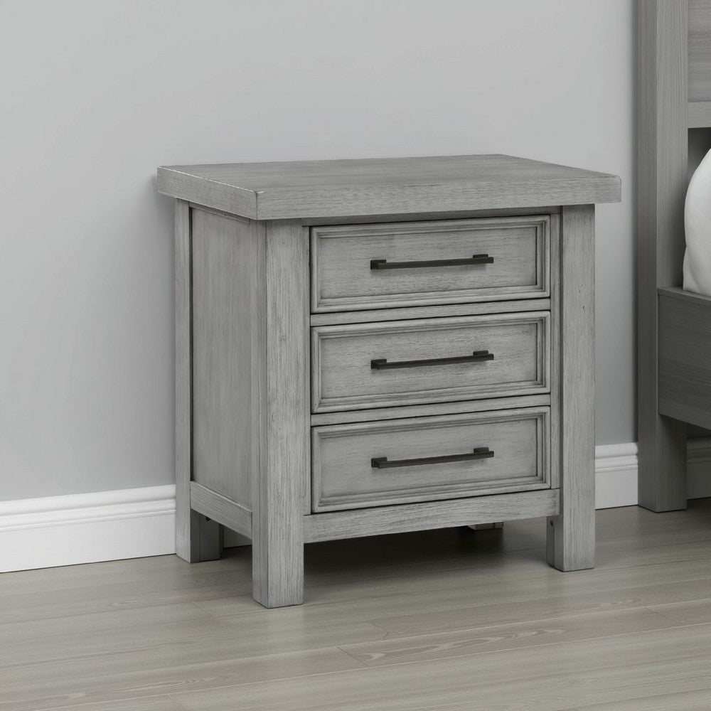 Daisy Nightstand | Gray Mango Veneer | 3 Drawers | Bronze Metal Knobs