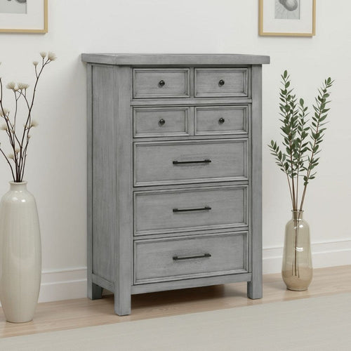 Daisy Tall Dresser Chest | Gray Mango Veneer | 7 Drawers Bronze Knobs
