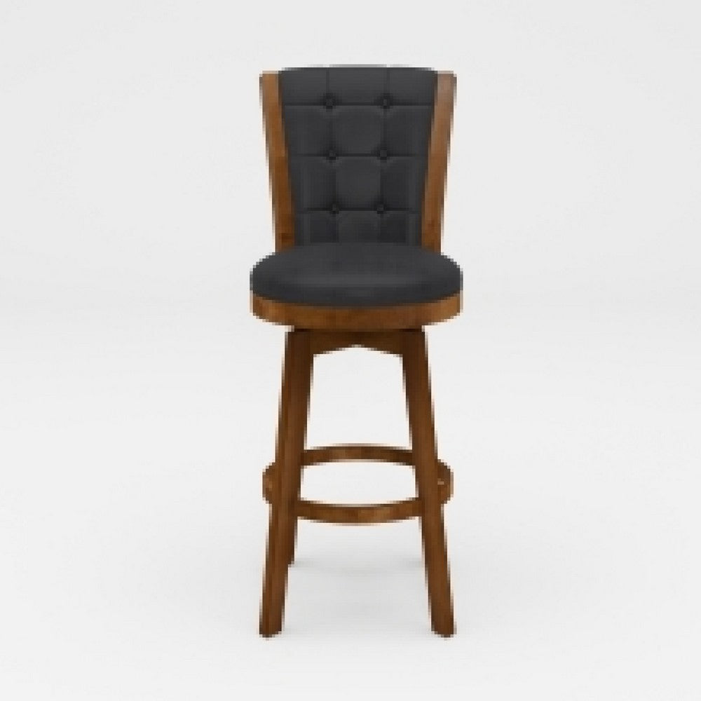 Core Set of 2 Swivel Barstool Chairs | Brown Wood | Black Faux Leather BM336327