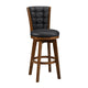 Core Set of 2 Swivel Barstool Chairs | Brown Wood | Black Faux Leather