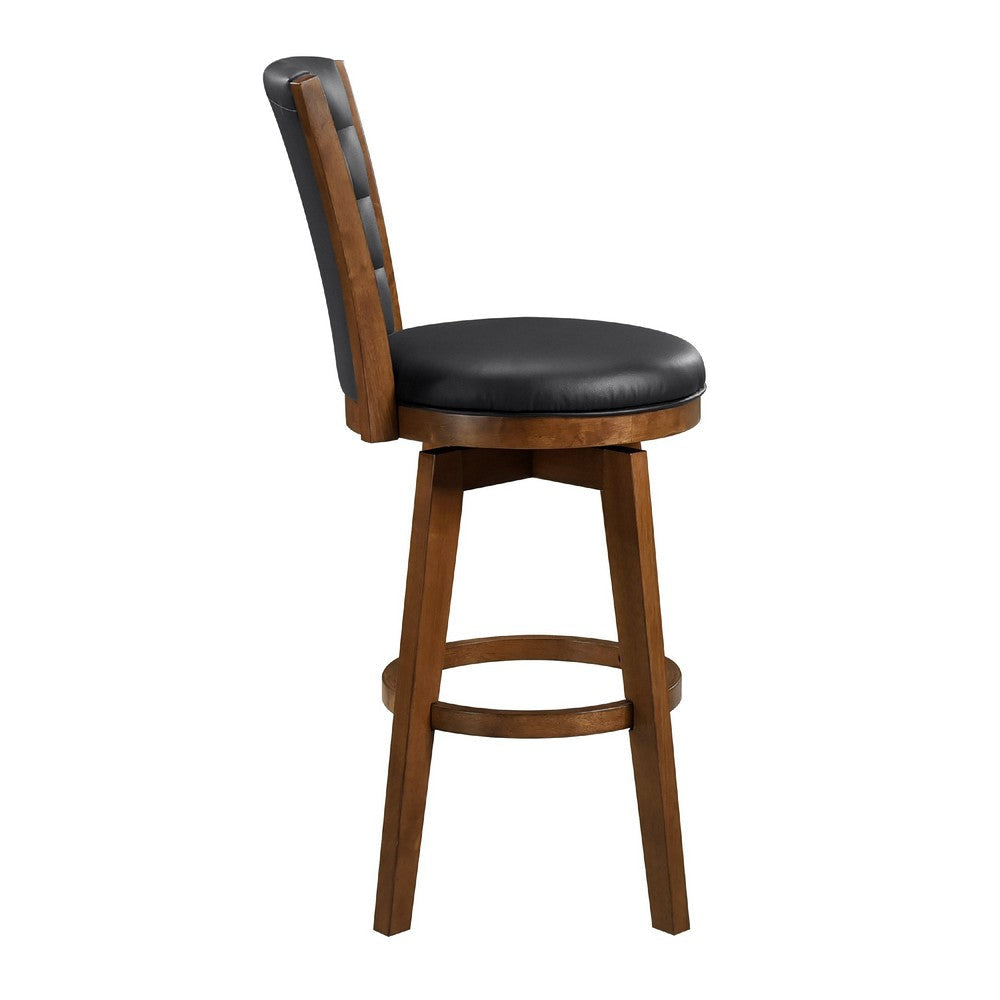 Core Set of 2 Swivel Barstool Chairs | Brown Wood | Black Faux Leather BM336327