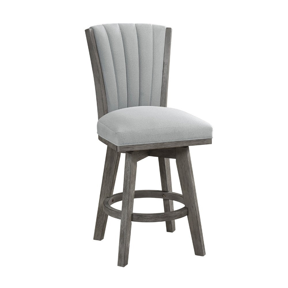 Core Set of 2 Swivel Counter Stool Chairs | Gray Channel Tufted Velvet