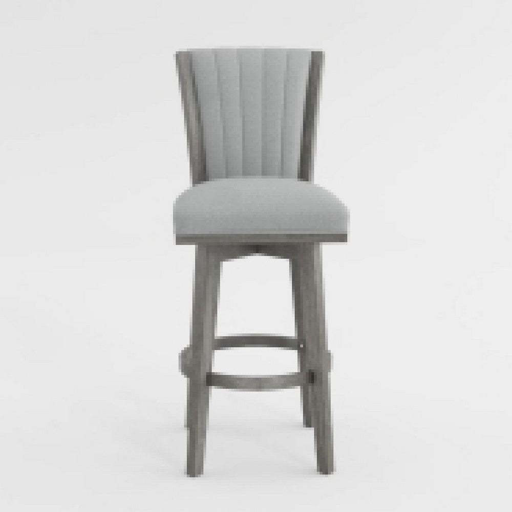 Core Set of 2 Swivel Barstool Chairs | Gray Wood | Channeled Velvet BM336329
