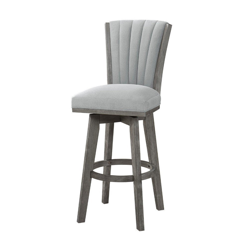 Core Set of 2 Swivel Barstool Chairs | Gray Wood | Channeled Velvet BM336329