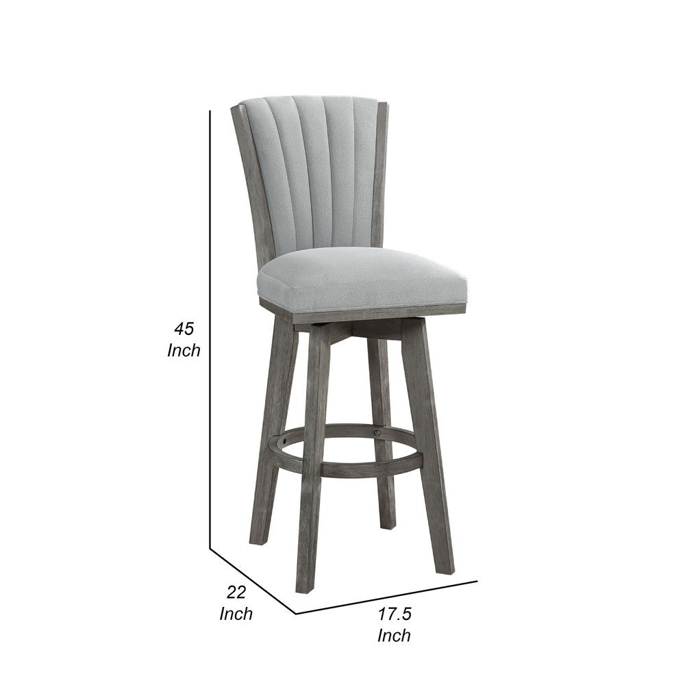 Core Set of 2 Swivel Barstool Chairs | Gray Wood | Channeled Velvet BM336329