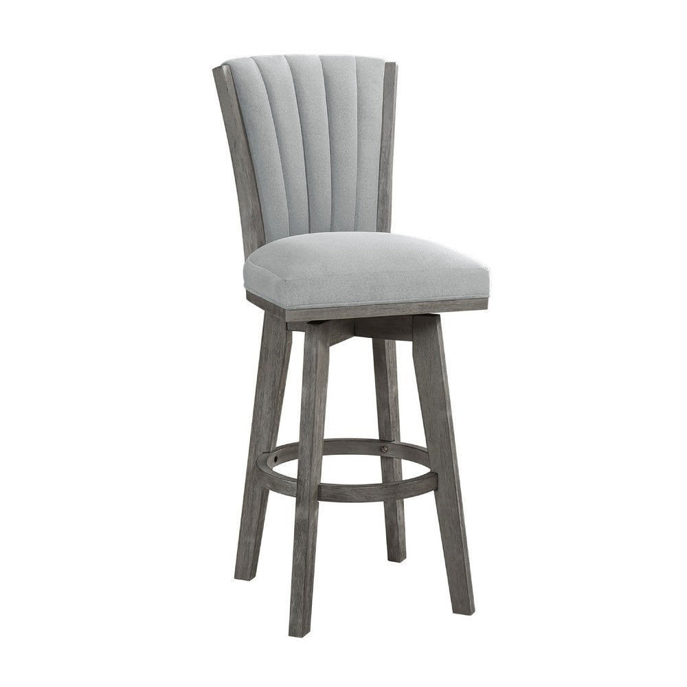 Core Set of 2 Swivel Barstool Chairs | Gray Wood | Channeled Velvet
