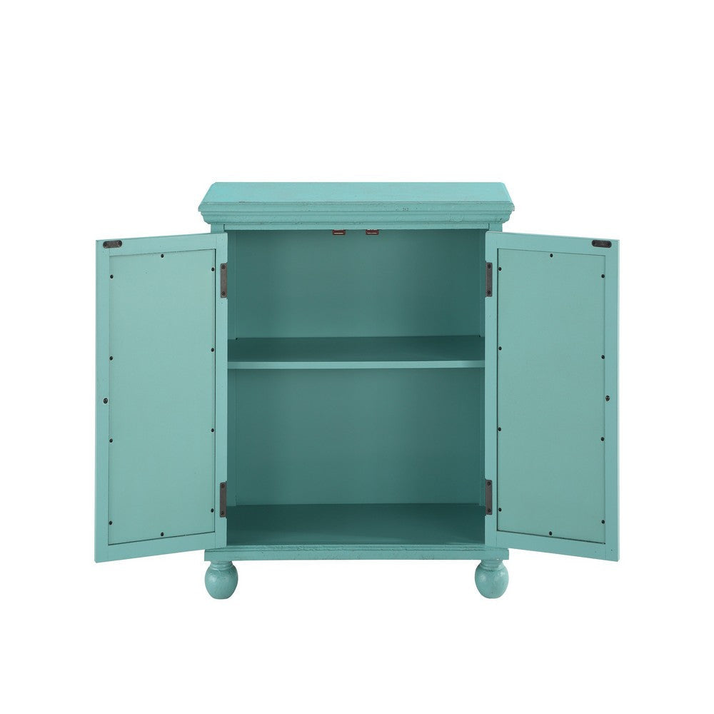 Anik Accent Cabinet | 2 Mirror Inlaid Glass Door | Aqua Green Wood