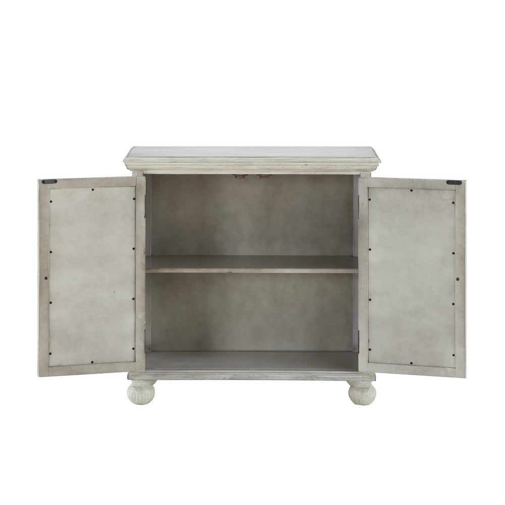 Anik Accent Cabinet | 2 Mirror Inlaid Glass Door | Antique White Wood