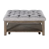 Bori Coffee Table Ottoman | 39’’ Button Tufted Gray | Brown Wood BM336332