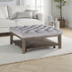 Bori Coffee Table Ottoman | 39" Button Tufted Gray | Brown Wood