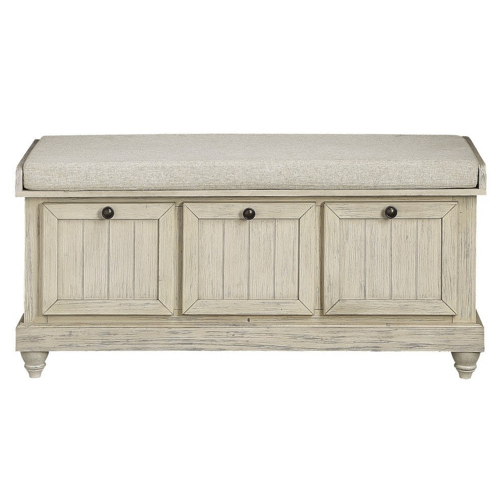 Wali 44’’ Bench with Lift Top Storage | Cushioned Seat Antique White