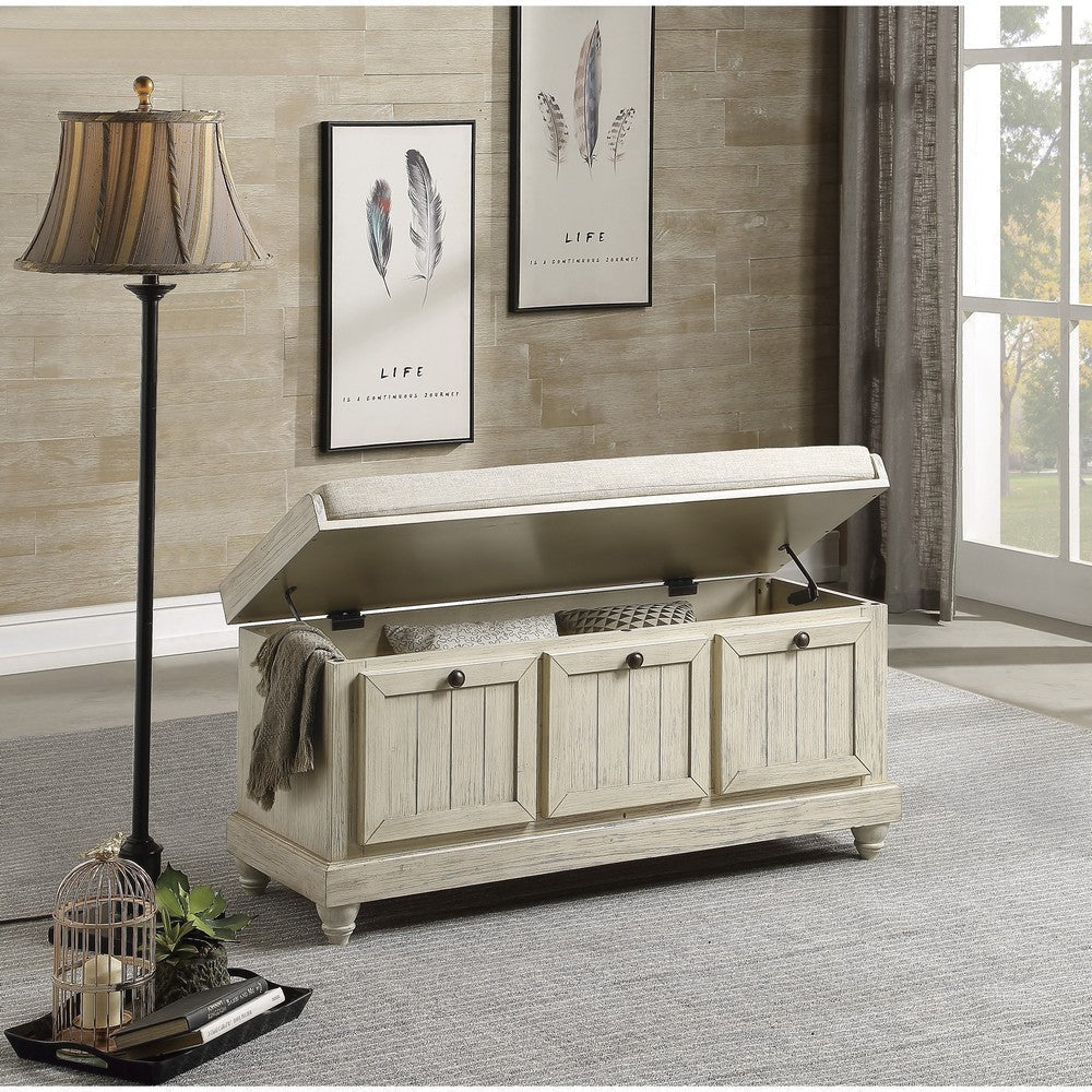 Wali 44’’ Bench with Lift Top Storage | Cushioned Seat Antique White