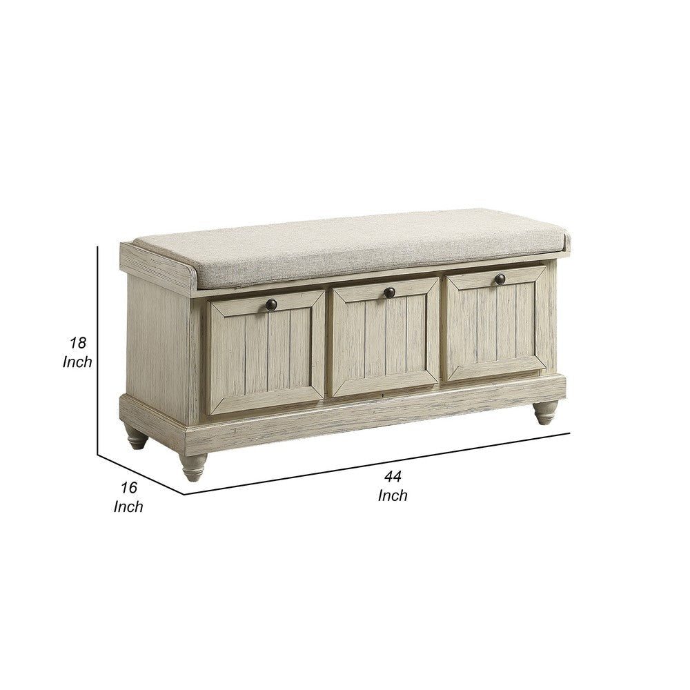 Wali 44’’ Bench with Lift Top Storage | Cushioned Seat Antique White