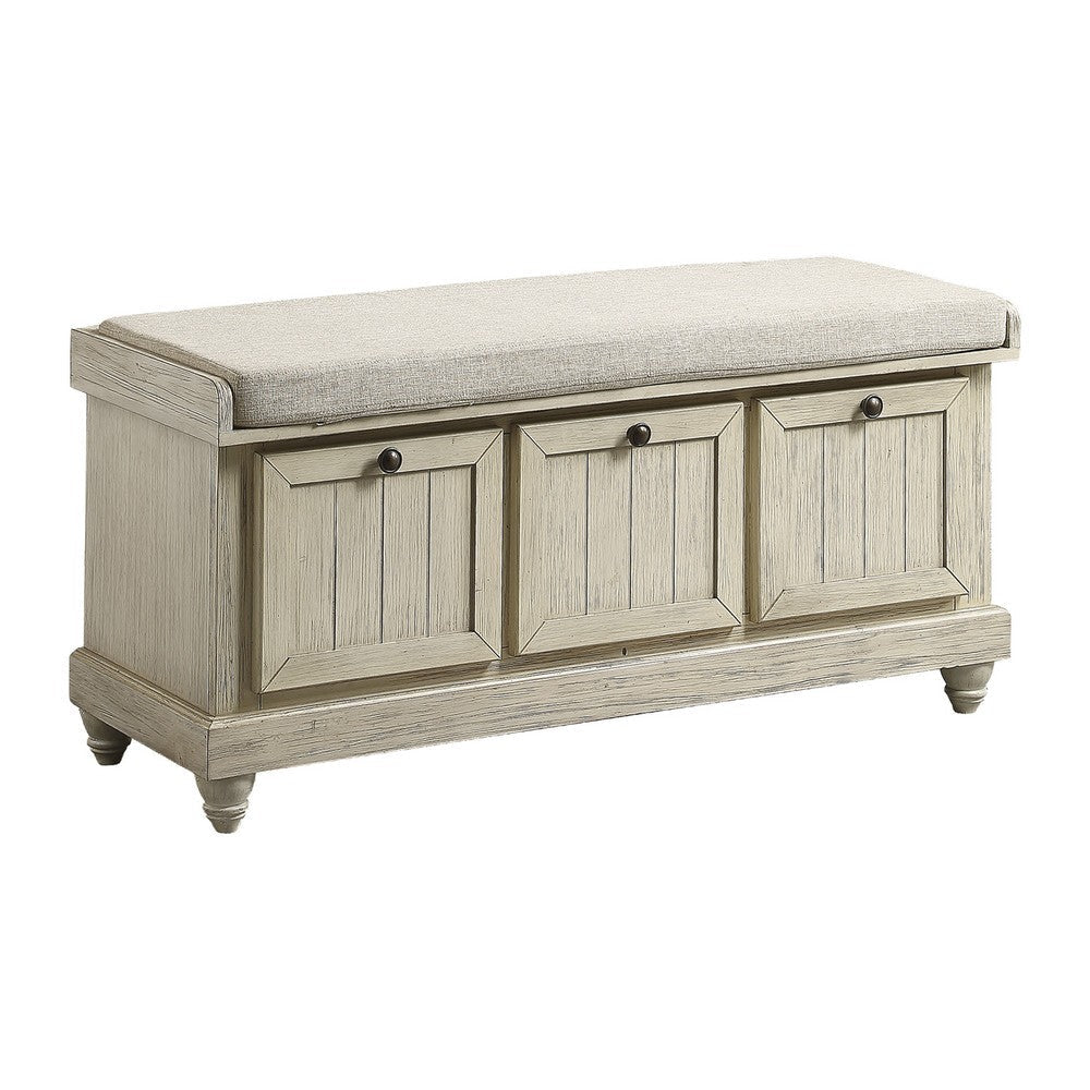 Wali 44" Bench with Lift Top Storage | Cushioned Seat Antique White