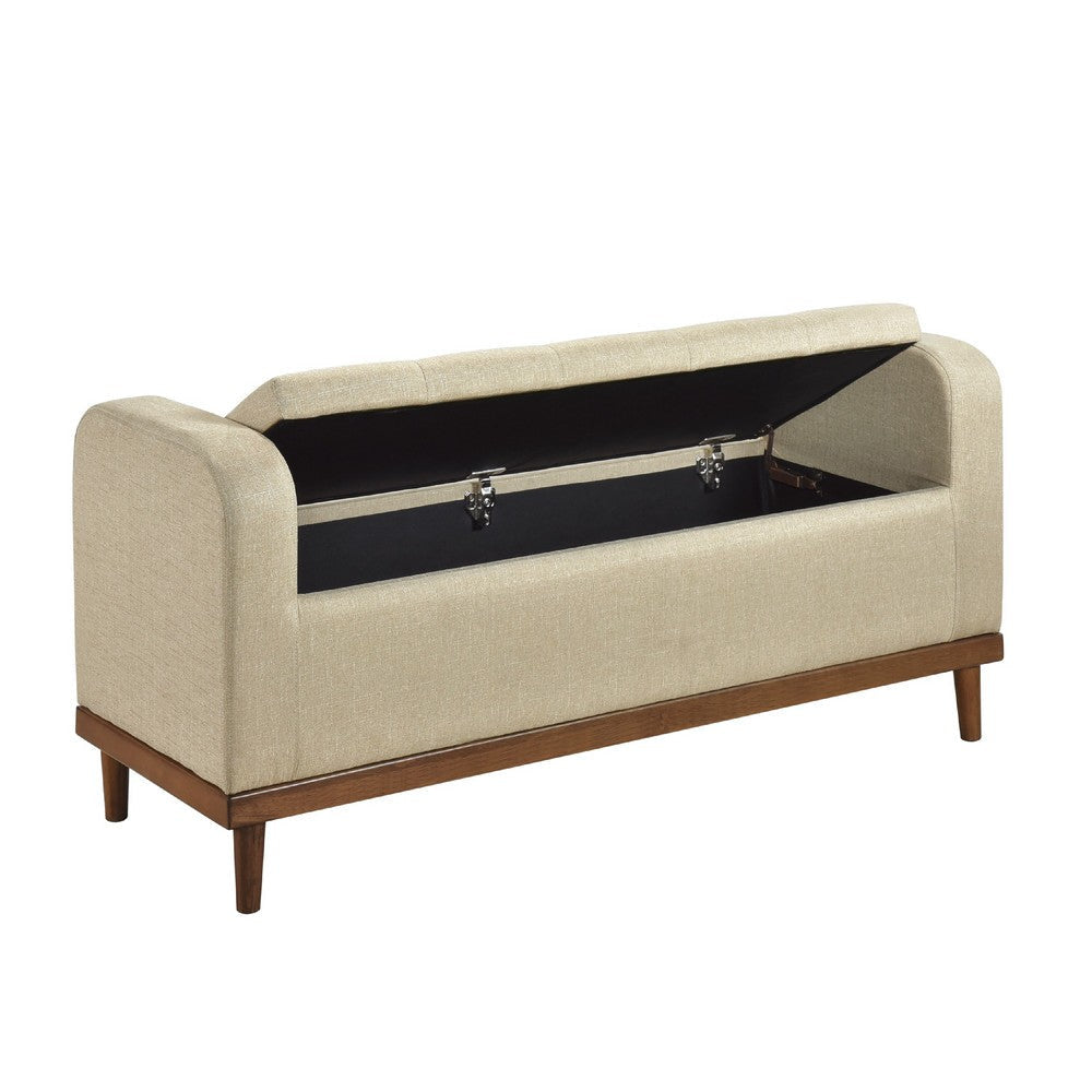 Bity Lift Top Storage Bench | Light Brown Textured Fabric | Wood 50’’