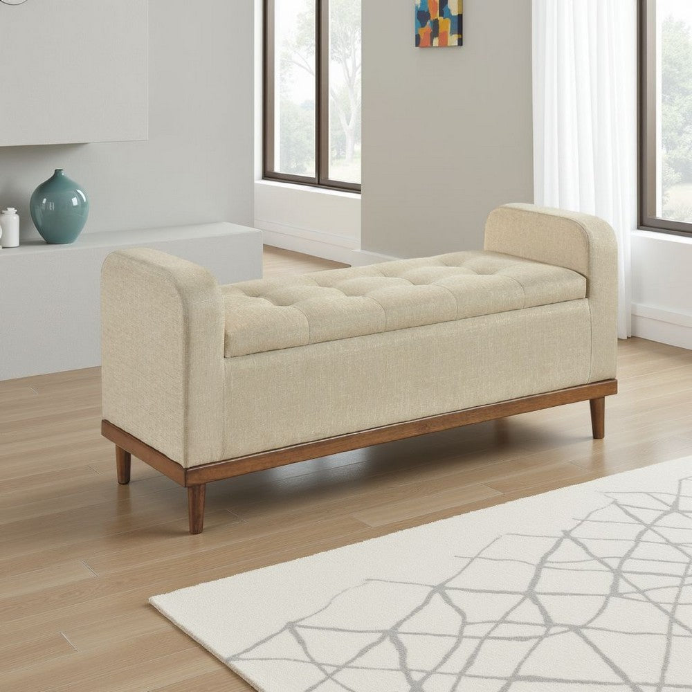 Bity Lift Top Storage Bench | Light Brown Textured Fabric | Wood 50"
