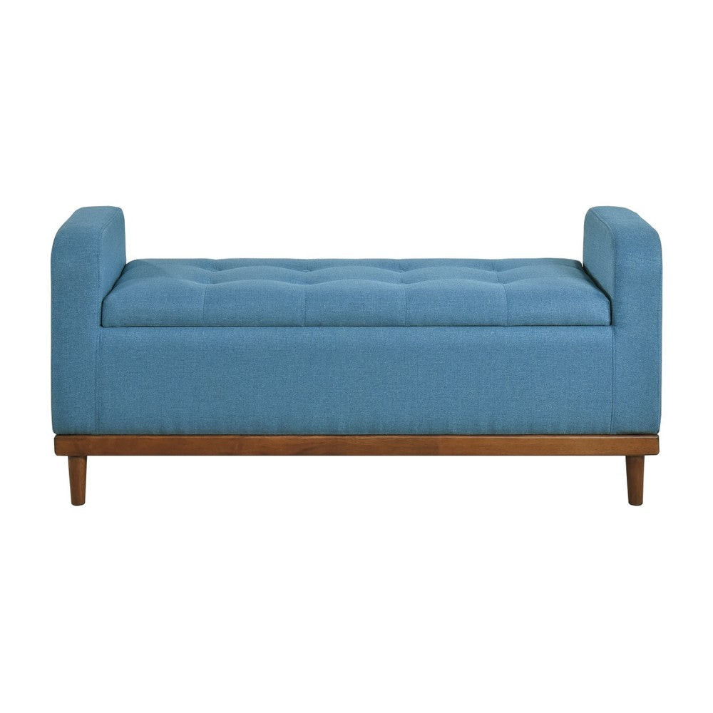 Bity Lift Top Storage Bench | Blue Textured Fabric | Wood Base | 50’’