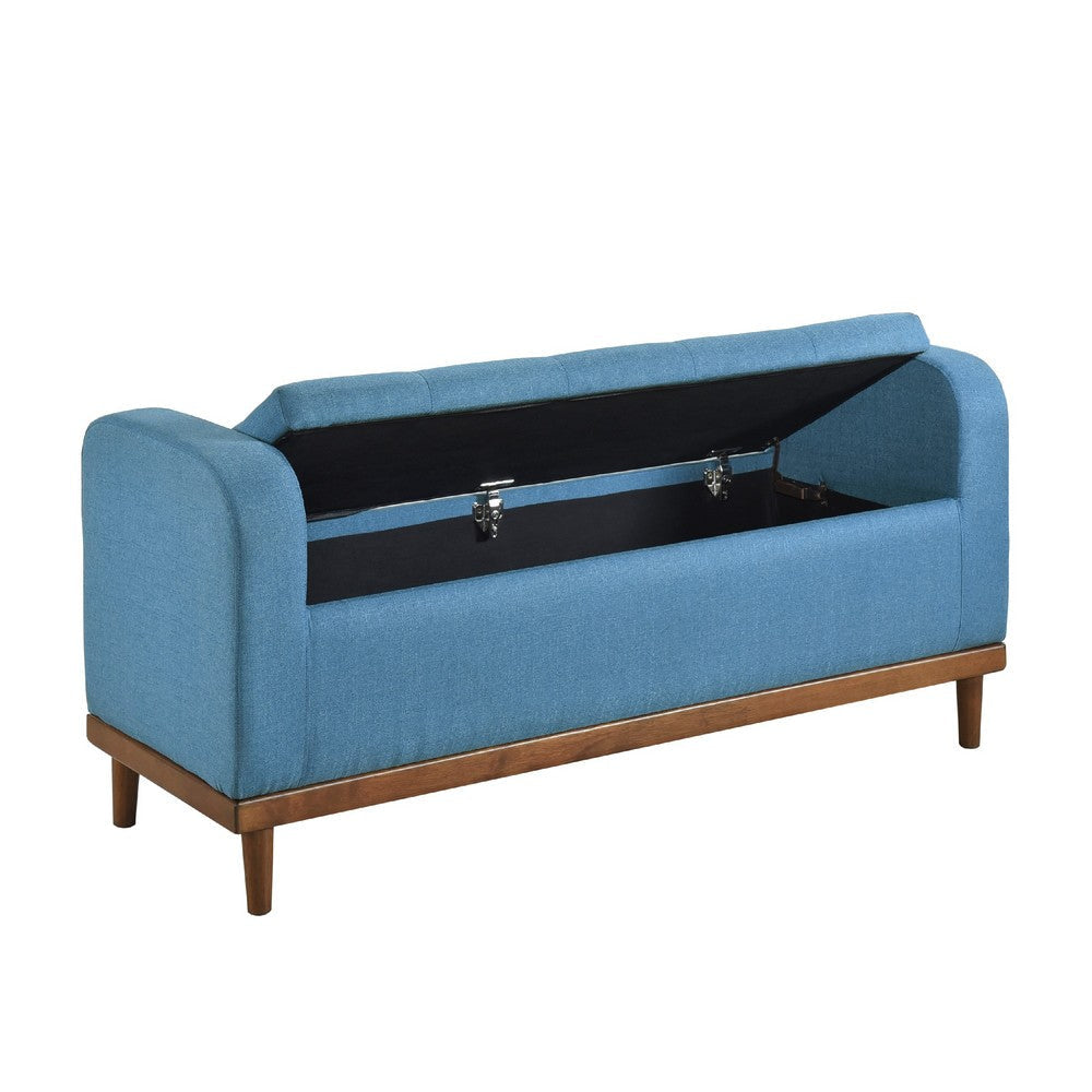 Bity Lift Top Storage Bench | Blue Textured Fabric | Wood Base | 50’’