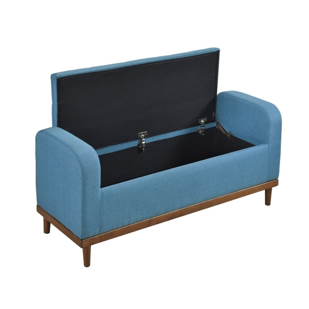 Bity Lift Top Storage Bench | Blue Textured Fabric | Wood Base | 50’’