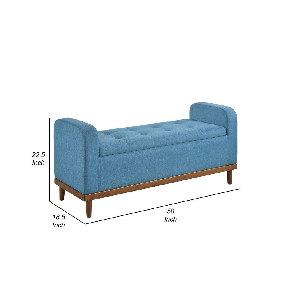Bity Lift Top Storage Bench | Blue Textured Fabric | Wood Base | 50’’