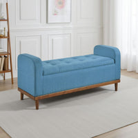 Bity Lift Top Storage Bench | Blue Textured Fabric | Wood Base | 50"