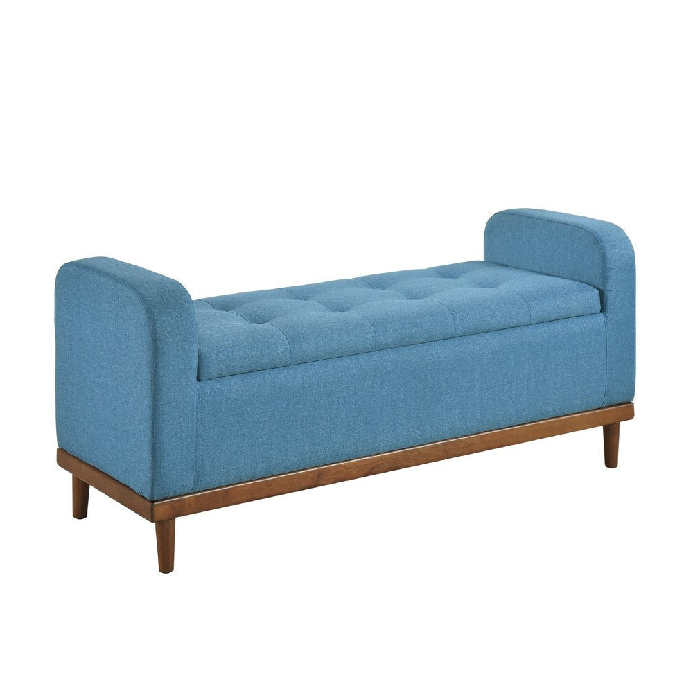 Bity Lift Top Storage Bench | Blue Textured Fabric | Wood Base | 50"