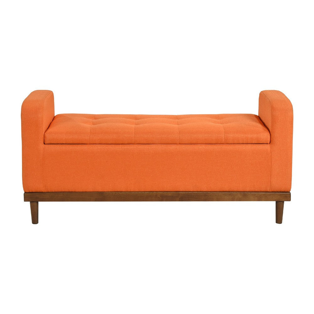 Bity Lift Top Storage Bench | Orange Textured Fabric | Wood Base 50’’