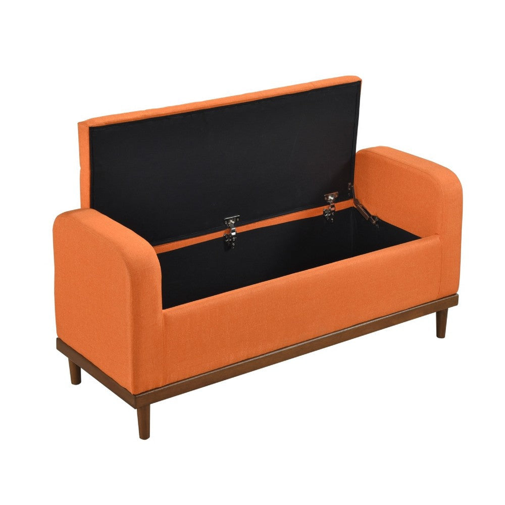 Bity Lift Top Storage Bench | Orange Textured Fabric | Wood Base 50’’