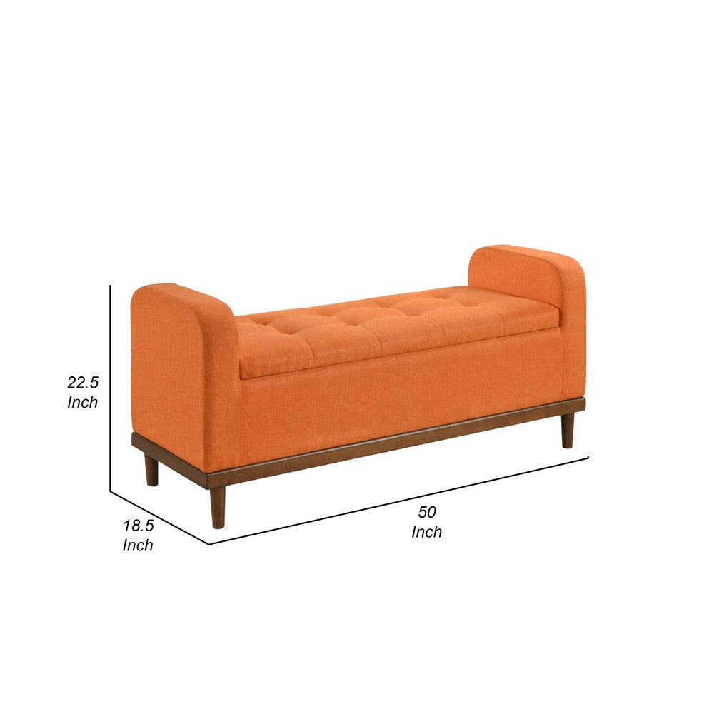 Bity Lift Top Storage Bench | Orange Textured Fabric | Wood Base 50’’