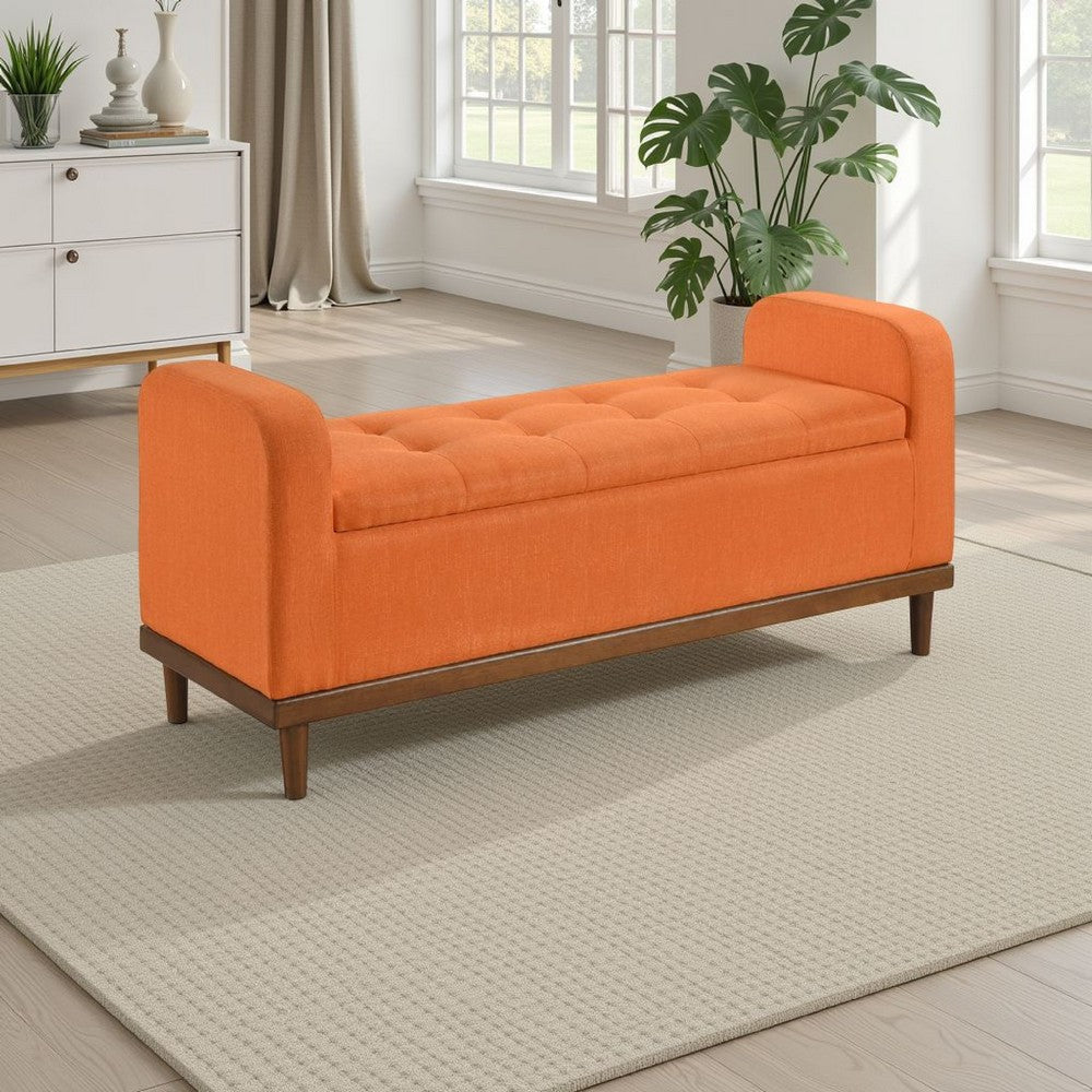 Bity Lift Top Storage Bench | Orange Textured Fabric | Wood Base 50"