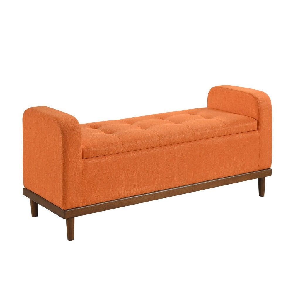 Bity Lift Top Storage Bench | Orange Textured Fabric | Wood Base 50"