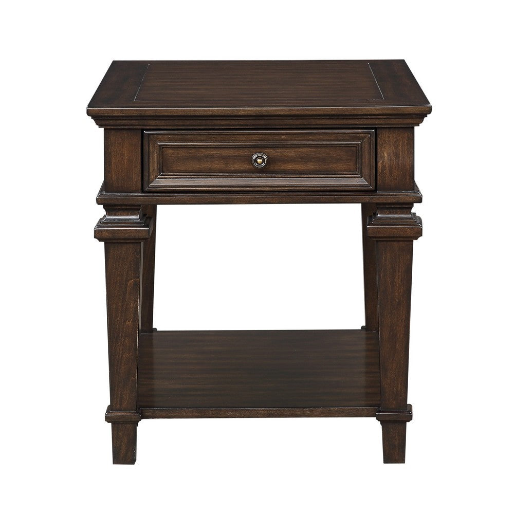 Tabby Side End Table with Drawer and Shelf | Brown Birch Wood 28’’ BM336341