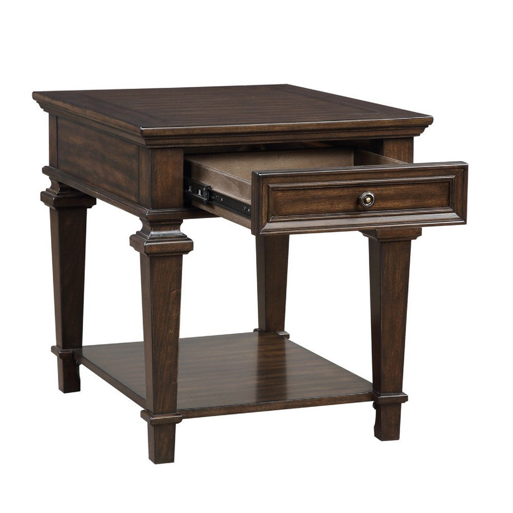 Tabby Side End Table with Drawer and Shelf | Brown Birch Wood 28’’ BM336341