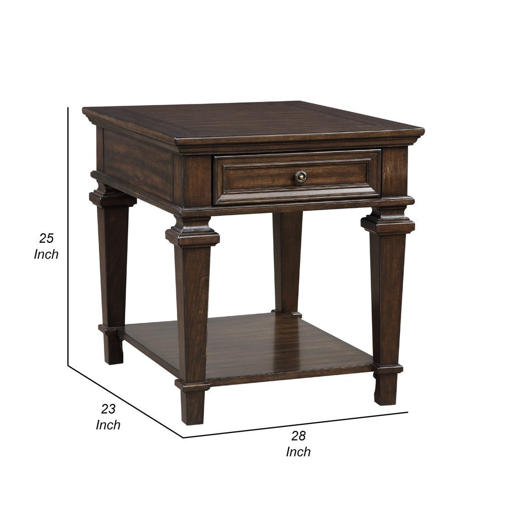 Tabby Side End Table with Drawer and Shelf | Brown Birch Wood 28’’ BM336341