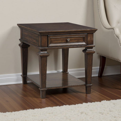 Tabby Side End Table with Drawer and Shelf | Brown Birch Wood 28"