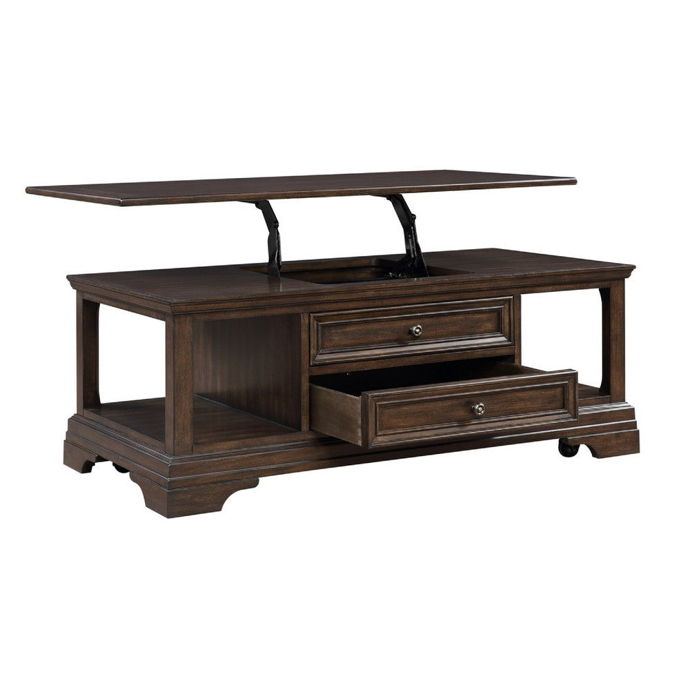 Tabby Lift-Top Coffee Table | Side Shelves and Caster Wheels | Brown BM336342