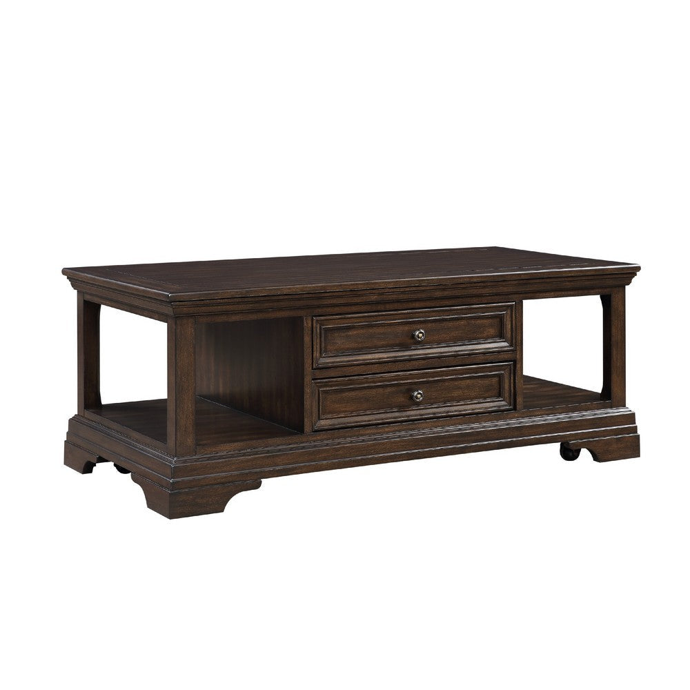 Tabby Lift-Top Coffee Table | Side Shelves and Caster Wheels | Brown
