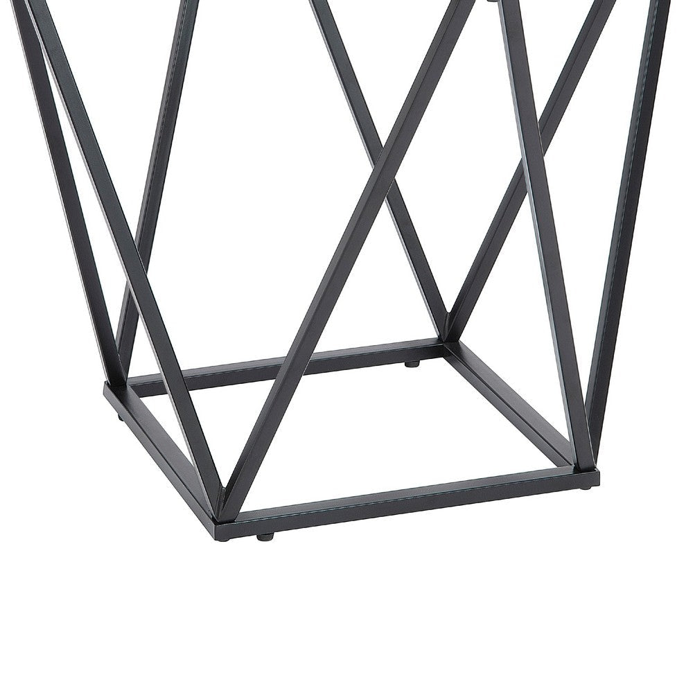 Lucas Side End Table | Clear Glass Top | Geometric Frame | Black Metal BM336343