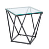 Lucas Side End Table | Clear Glass Top | Geometric Frame | Black Metal