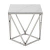 Allie End Table | White Sintered Stone | Silver Stainless Steel 21’’ BM336345