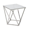 Allie End Table | White Sintered Stone | Silver Stainless Steel 21"