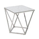 Allie End Table | White Sintered Stone | Silver Stainless Steel 21"