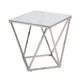 Allie End Table | White Sintered Stone | Silver Stainless Steel 21’’ BM336345