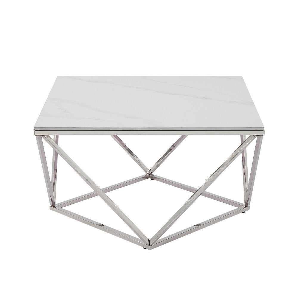 Allie Coffee Table | Sintered Stone | Silver Stainless Steel 32’’ BM336346