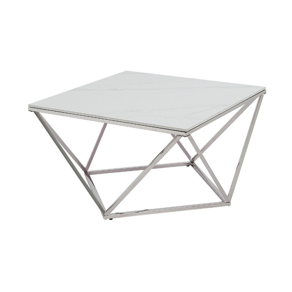 Allie Coffee Table | Sintered Stone | Silver Stainless Steel 32’’ BM336346