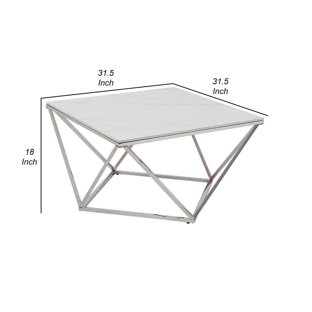 Allie Coffee Table | Sintered Stone | Silver Stainless Steel 32’’ BM336346