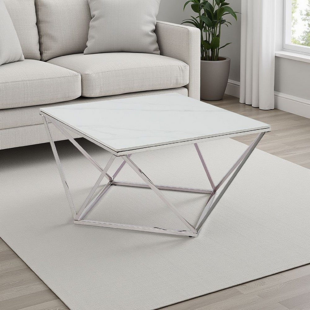 Allie Coffee Table | Sintered Stone | Silver Stainless Steel 32"